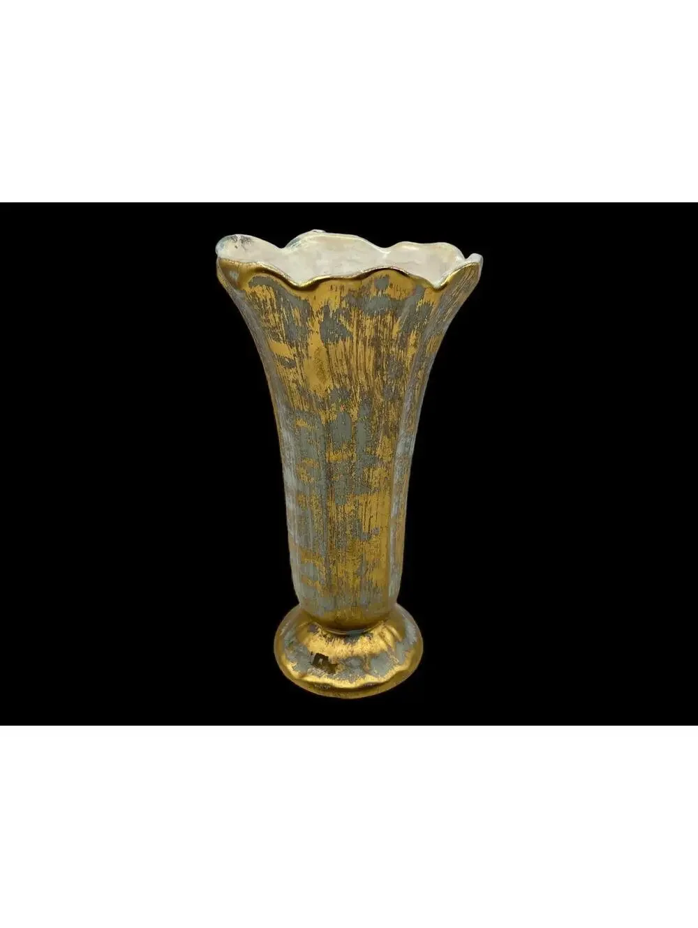 Mid Century Stangl Pottery Vase: 22K Grenada Gold, Aqua Accent